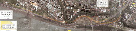 淡水河北側沿河平面道路工程路線規劃圖(上圖:登輝大道—竹圍,下圖:竹圍—關渡)